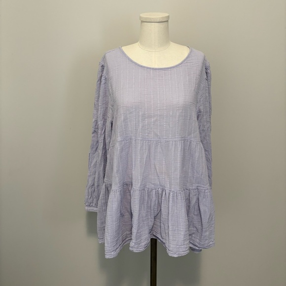 American Eagle Babydoll Tiered Open Back Boho Flowy Cotton Top Lilac Purple - Picture 4 of 14